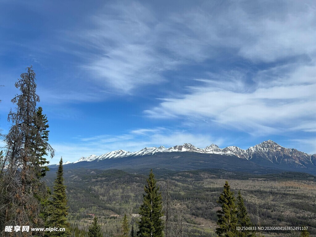 山间美景 蓝天白云映绿树