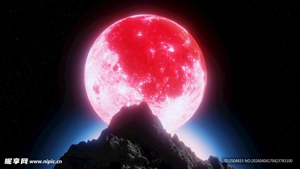 山顶上的红月奇观