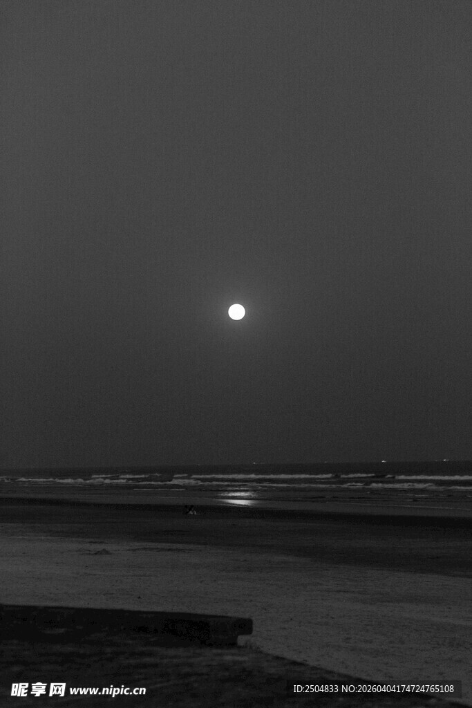 月夜下的静谧海滩