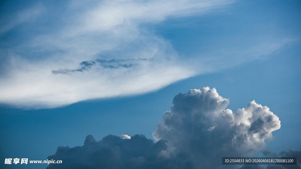 蓝天下的飞机与云朵