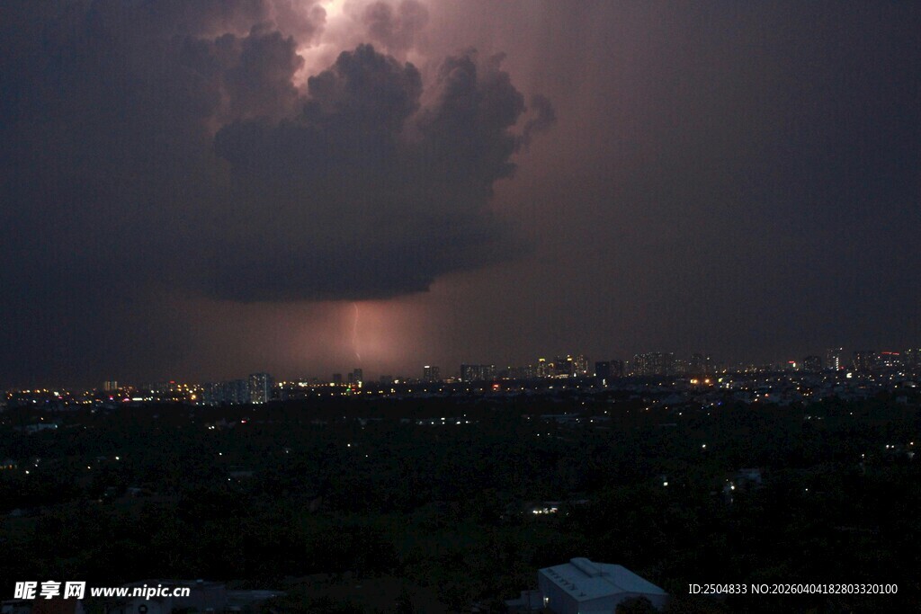 夜空中的闪电风暴景象
