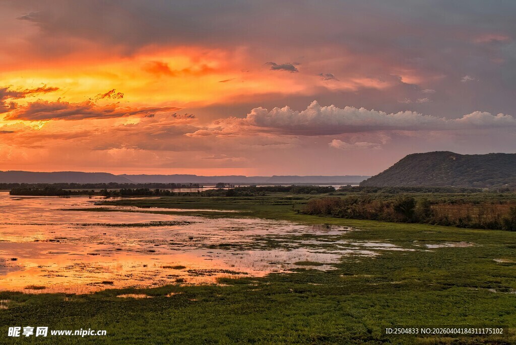 夕阳下的美丽湿地景观