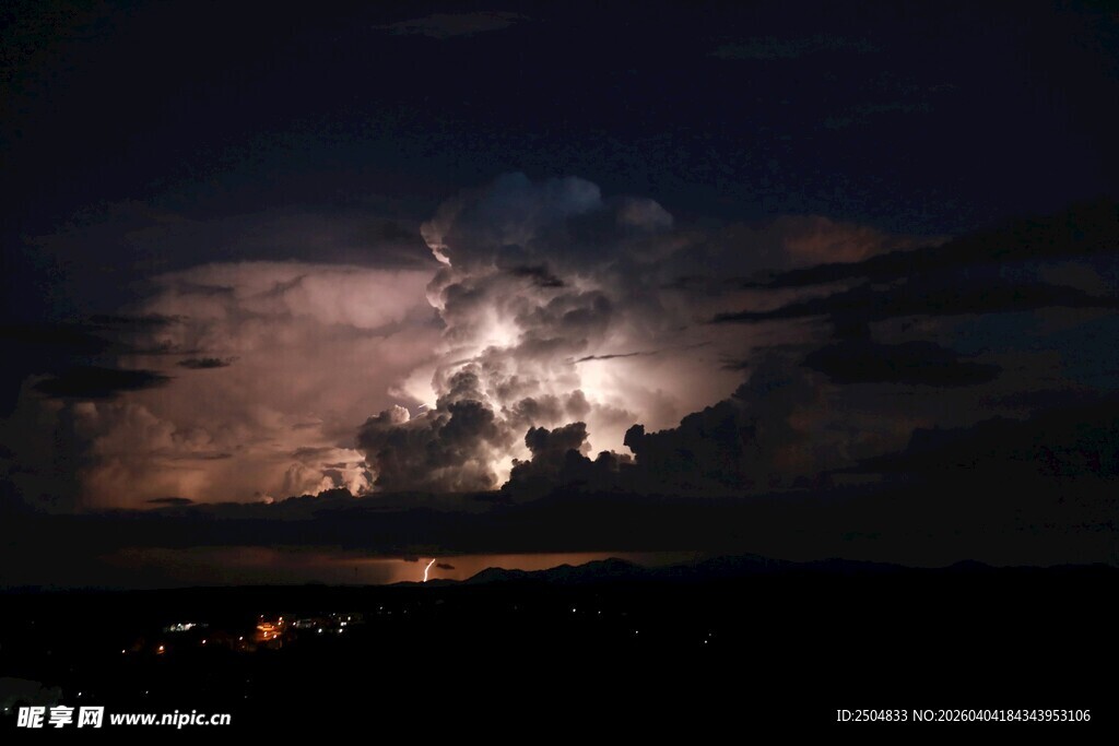 夜空中的绚烂闪电景观