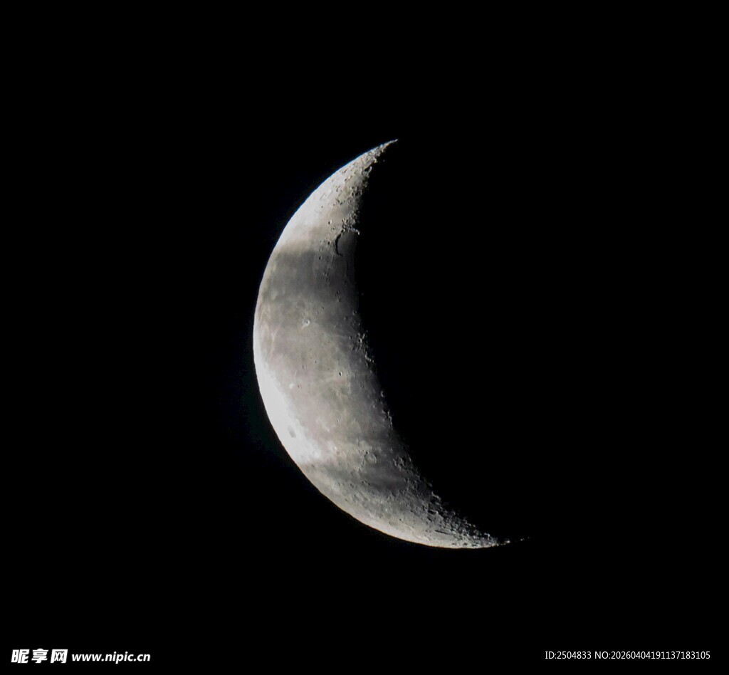 弯弯新月悬于夜空