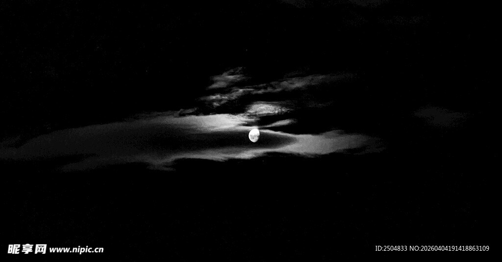 夜空中的月光与薄云
