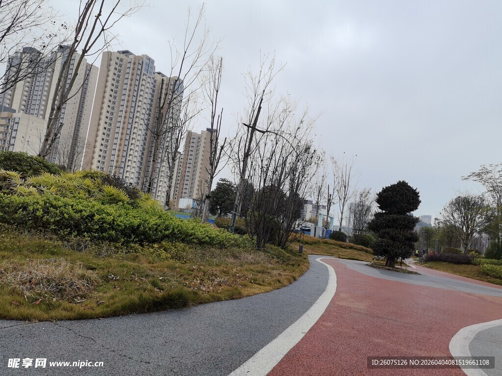 城市中蜿蜒的多彩步道