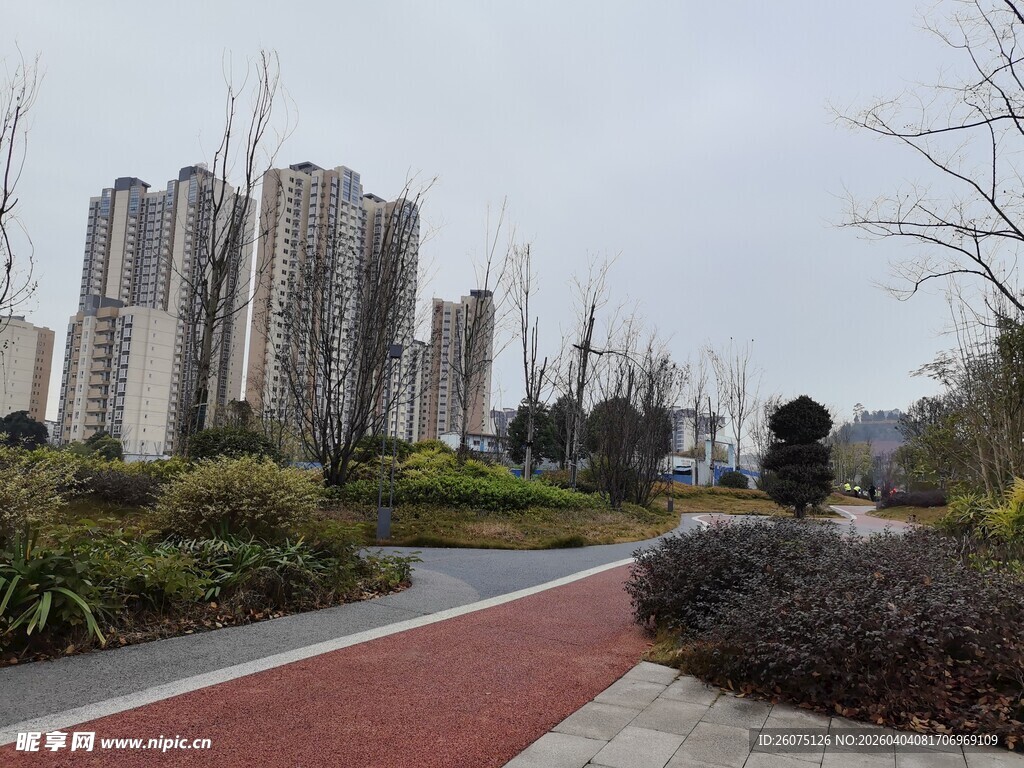 城市中的景观步道与高楼