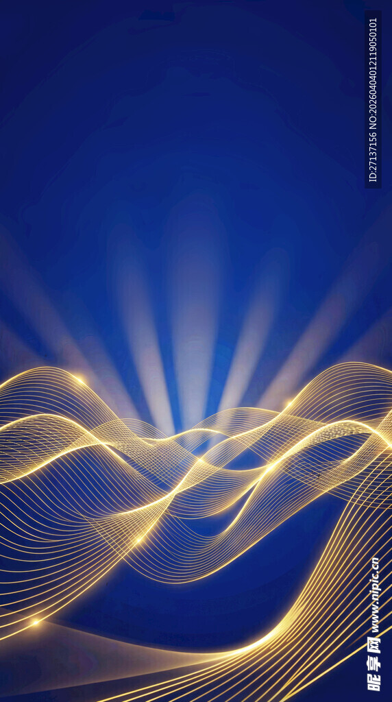 蓝色背景金色光线波浪图