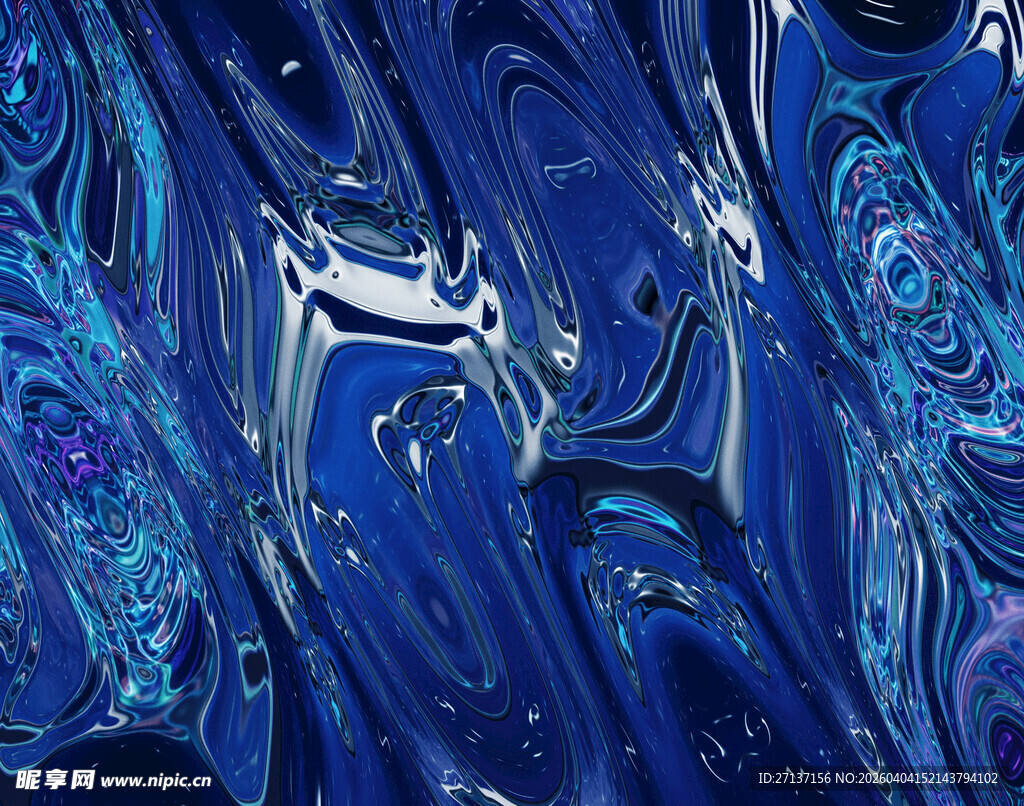 梦幻蓝色抽象流体艺术