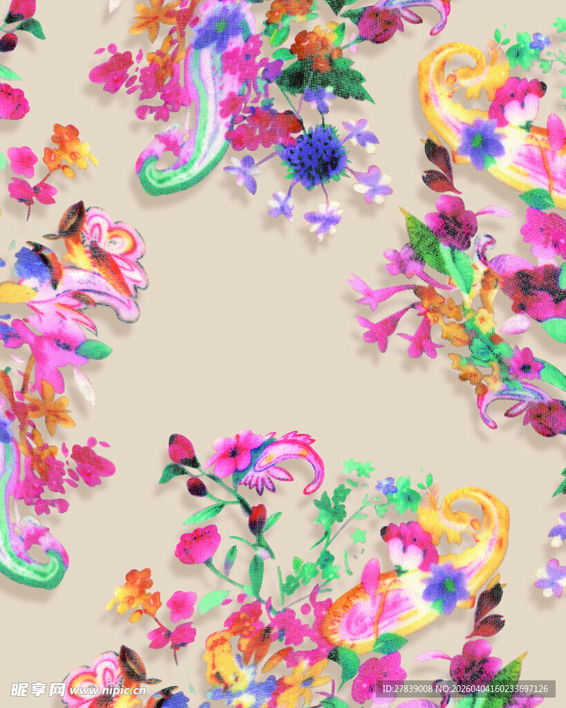多彩缤纷的装饰性花卉图案