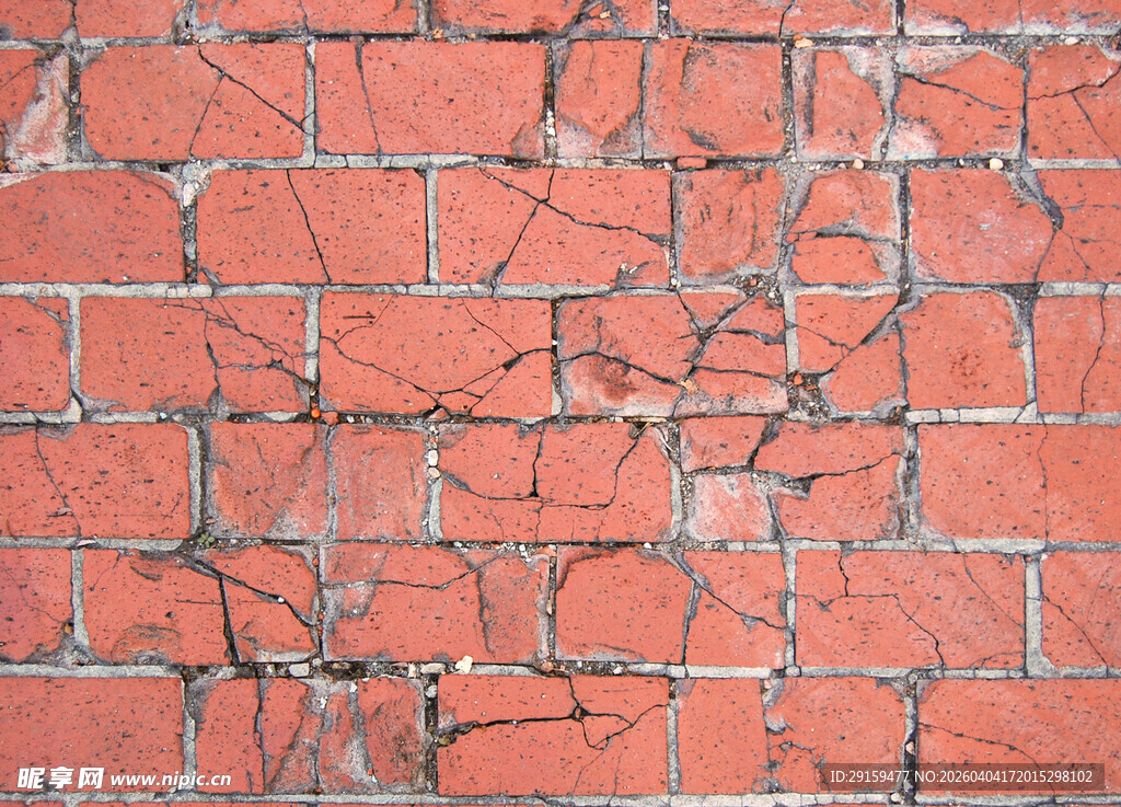 红砖墙面裂纹纹理特写