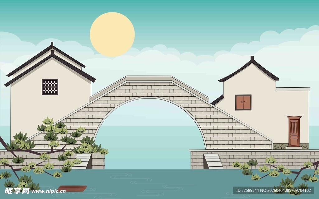 江南水乡石桥风景图