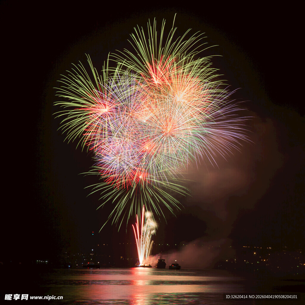 夜空中绚烂绽放的烟花