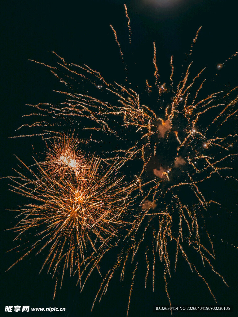 夜空中绚烂的金色烟花