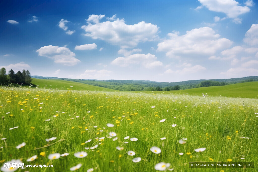 草原花海蓝天美景