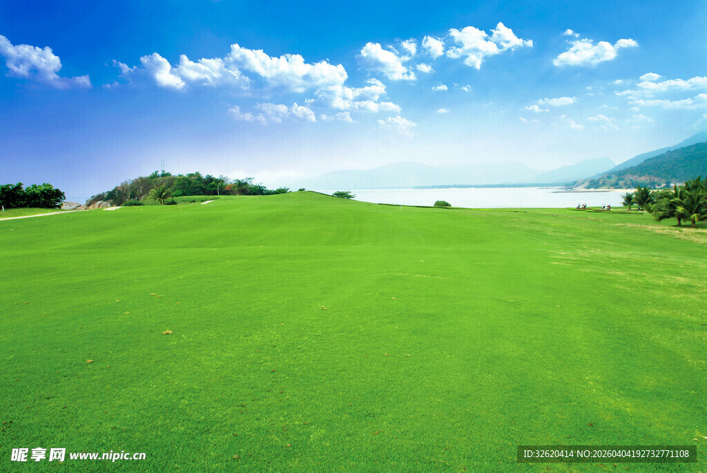 广袤绿原与蓝天白云美景