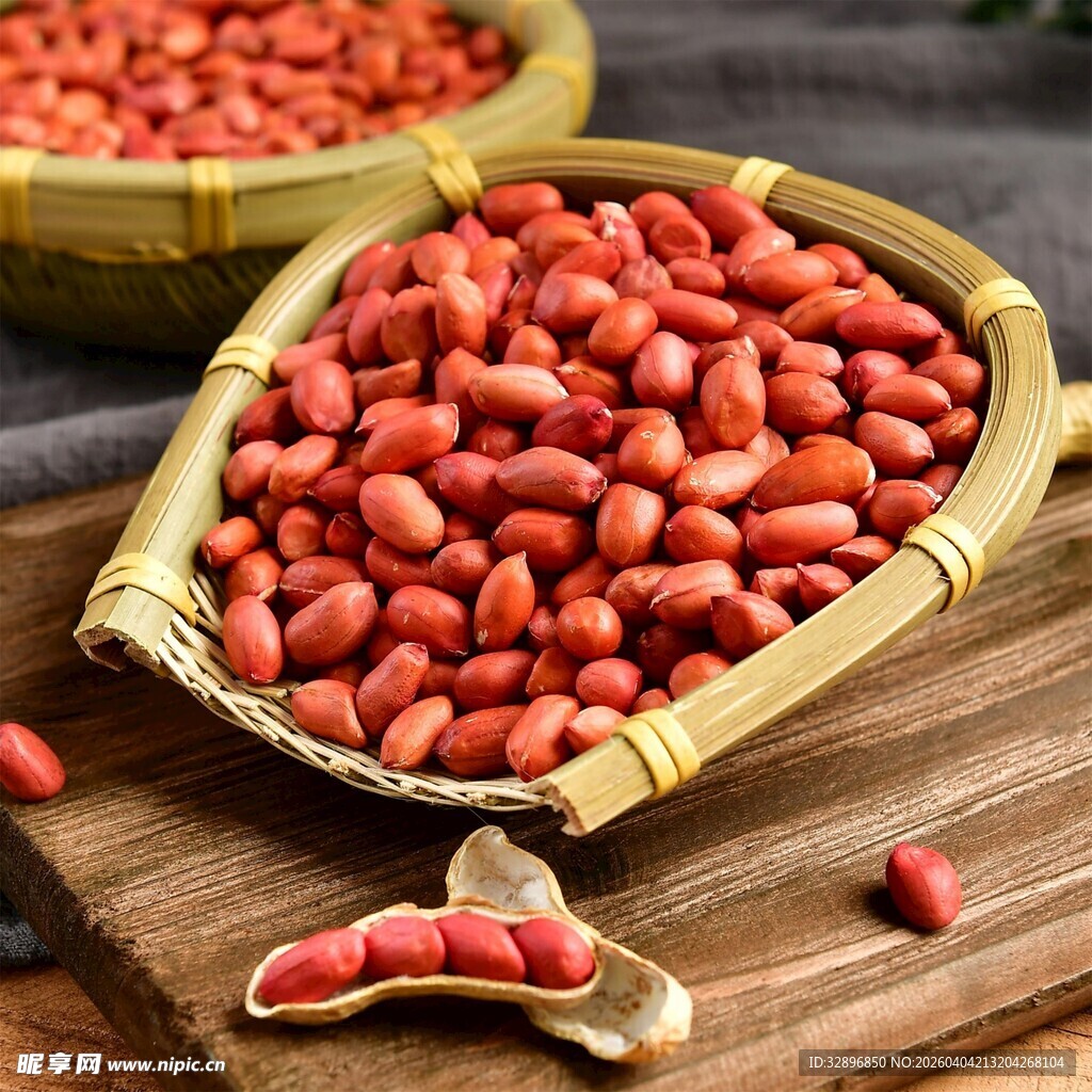 竹篮中的饱满红衣花生米