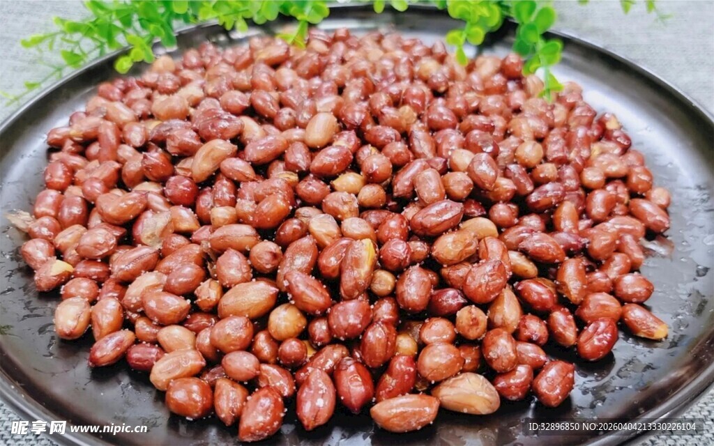 一盘饱满的红皮花生米
