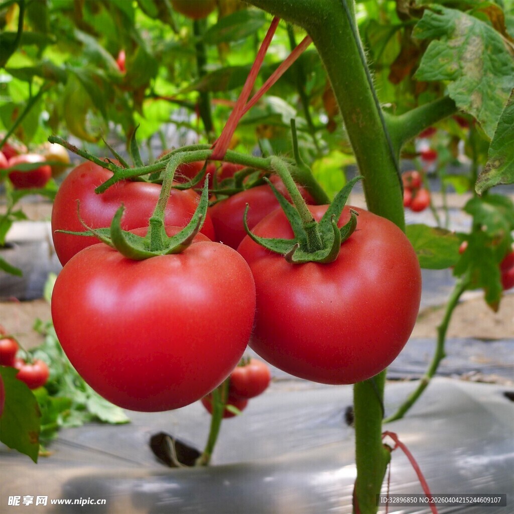 成熟饱满的田间红番茄