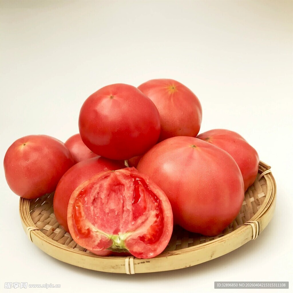 竹盘里的新鲜番茄