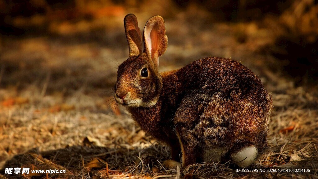 野外蹲坐的棕色野兔
