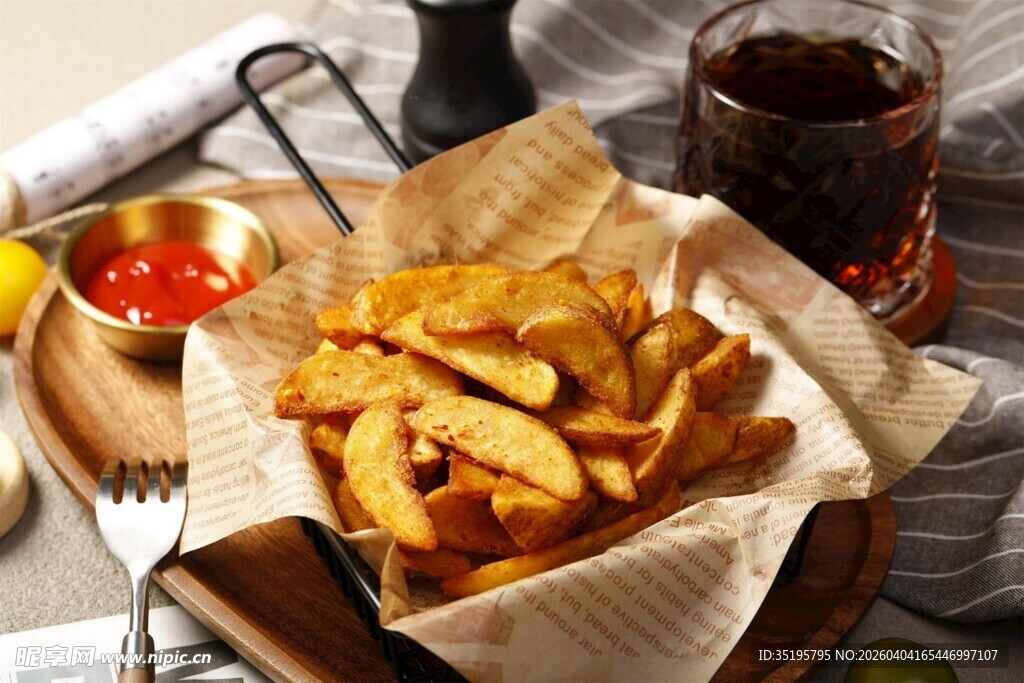 美味金黄薯条搭配蘸酱