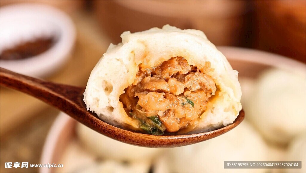 美味肉馅包子特写