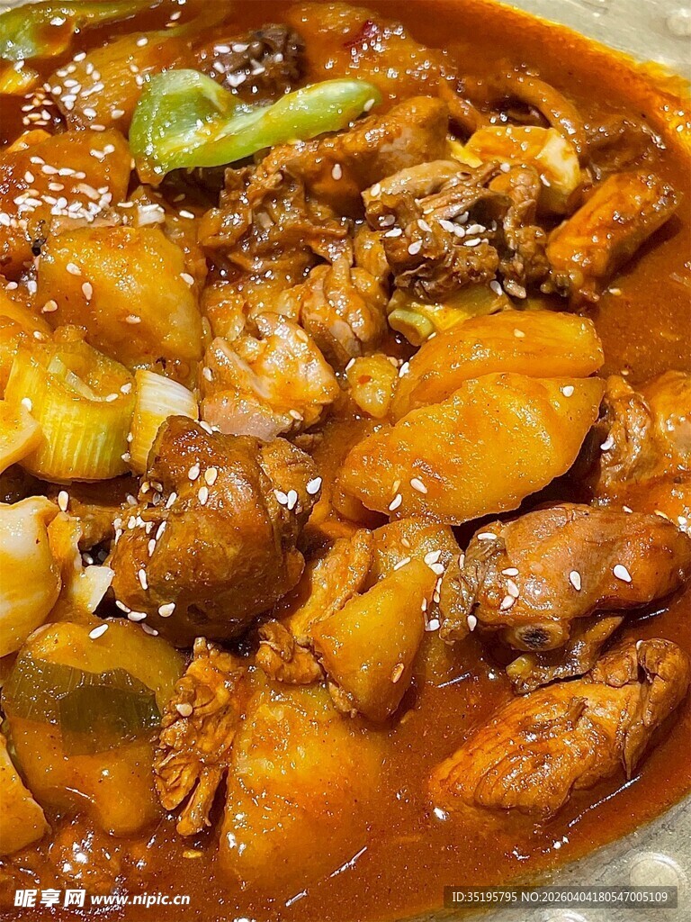 美味红烧鸡块特写