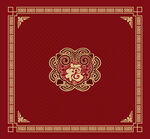 电梯地垫红底金字花纹方形图案