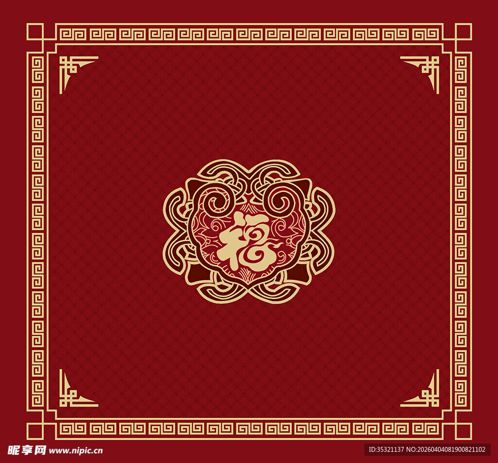 电梯地垫红底金字花纹方形图案