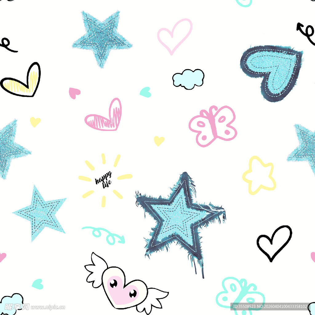 可爱卡通星星爱心图案