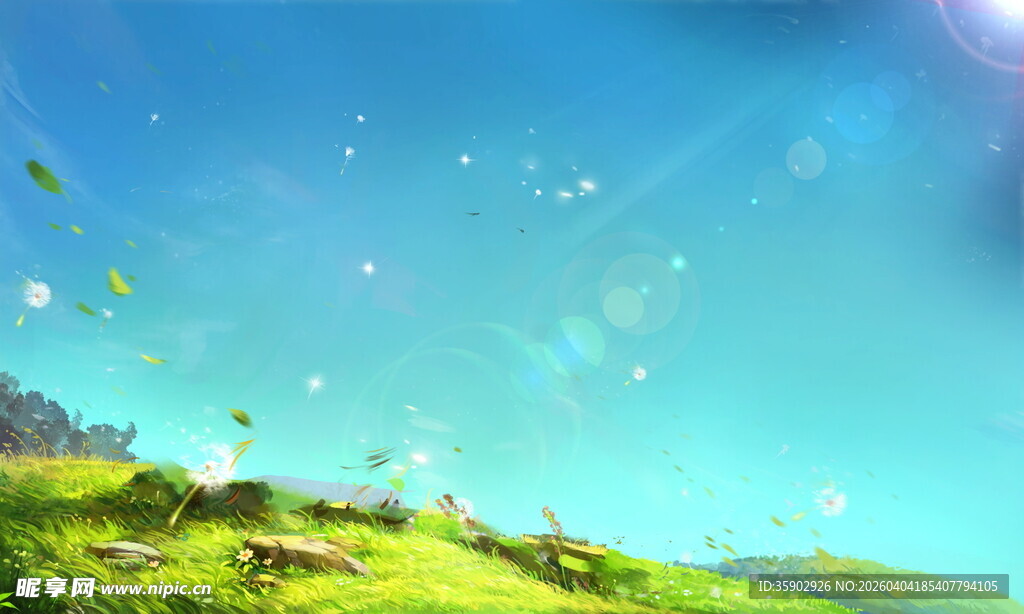 梦幻绿野蓝天风景图