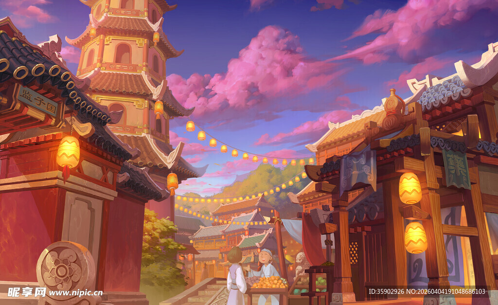 古风梦幻中式街道景观