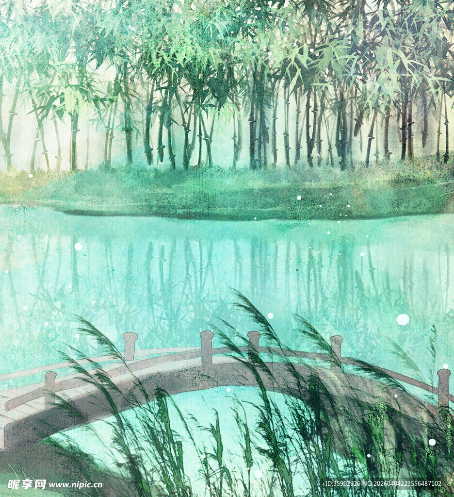 湖畔木桥旁的清幽景致