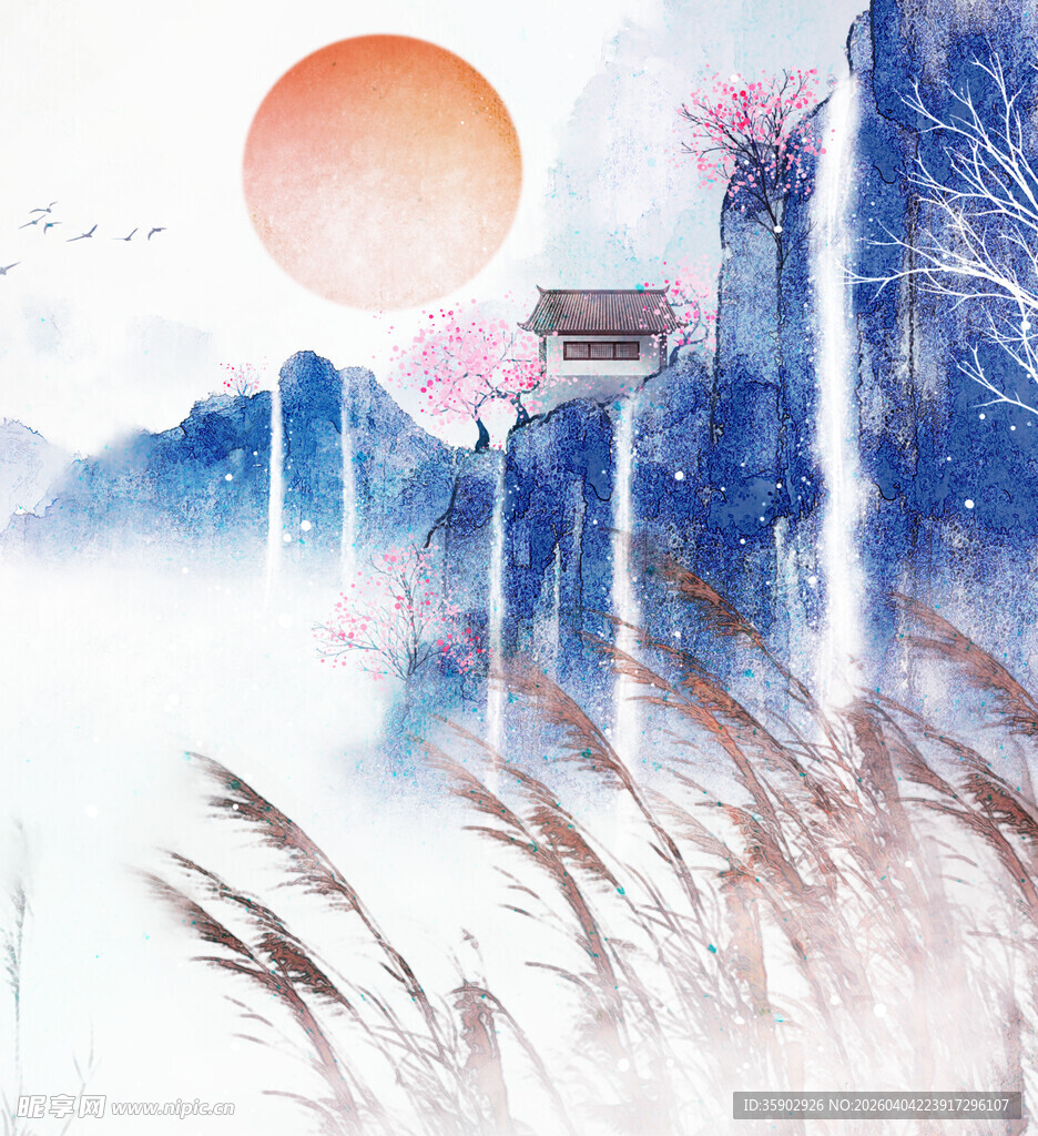 水墨古风山水意境图