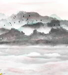 水墨山水间飞鸟景致