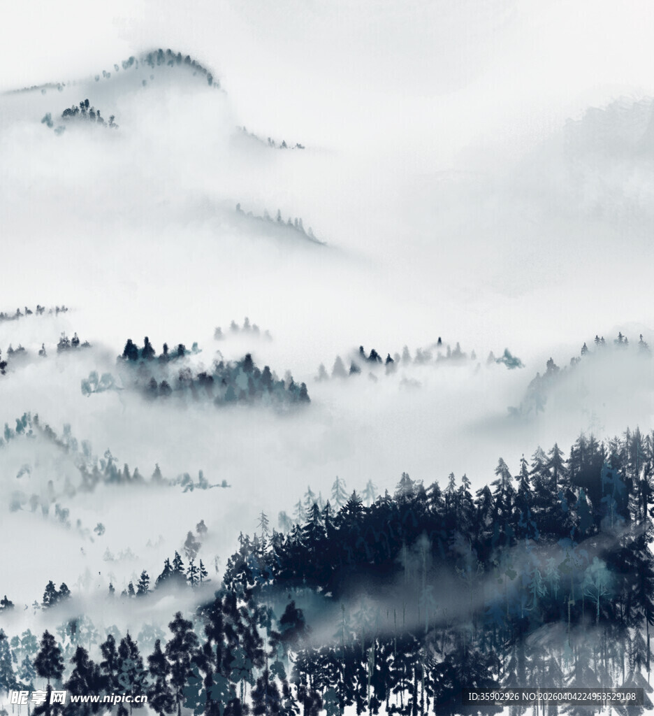 水墨山水间的朦胧景致