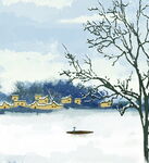 冬日湖景孤舟图
