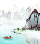 水墨山水间的孤舟意境