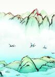 水墨山水间飞鸟悠然