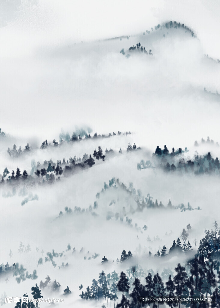 水墨山水间的朦胧景致