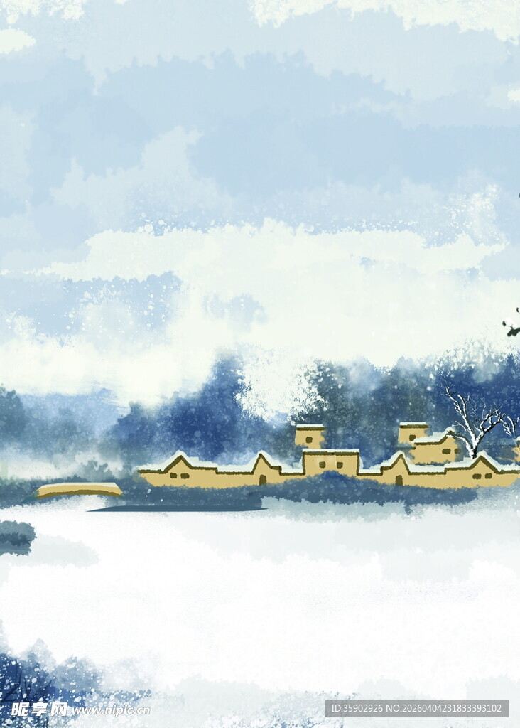 冬日雪景中的金色装饰景观