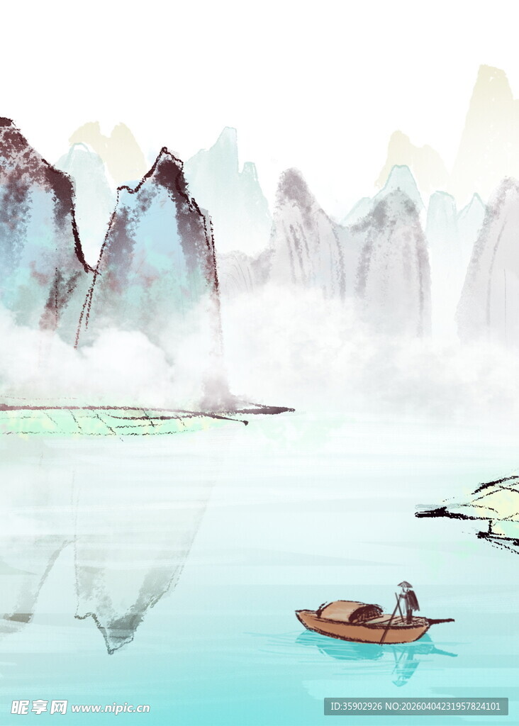 江上孤舟水墨山水意境