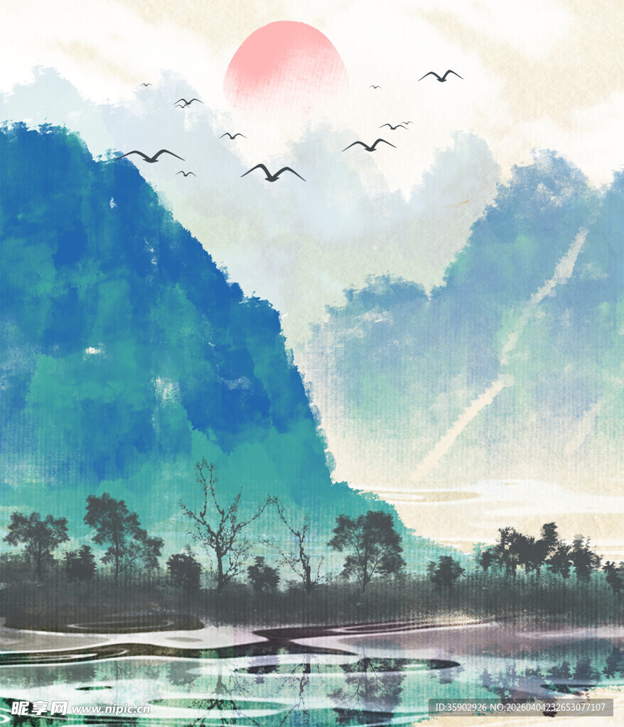 山水间的日出美景