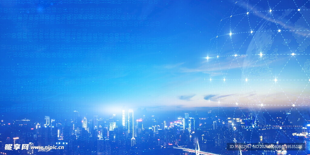 梦幻蓝色科技城市夜景