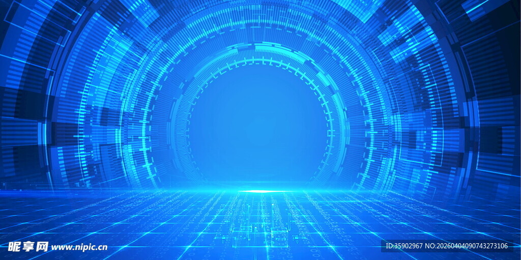 科技感蓝色未来隧道空间