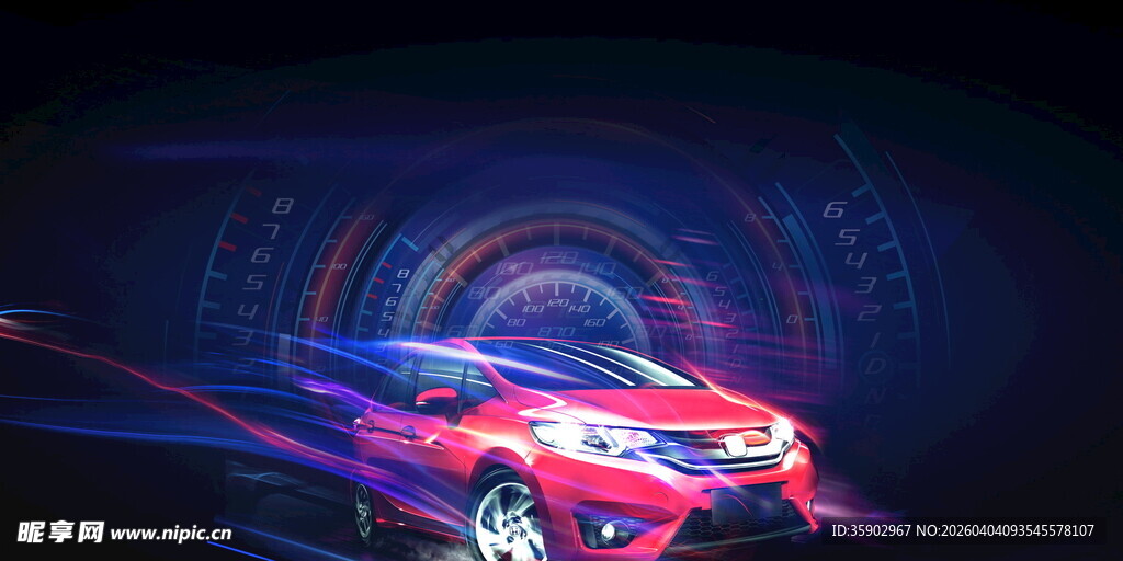 炫彩光影中的动感汽车