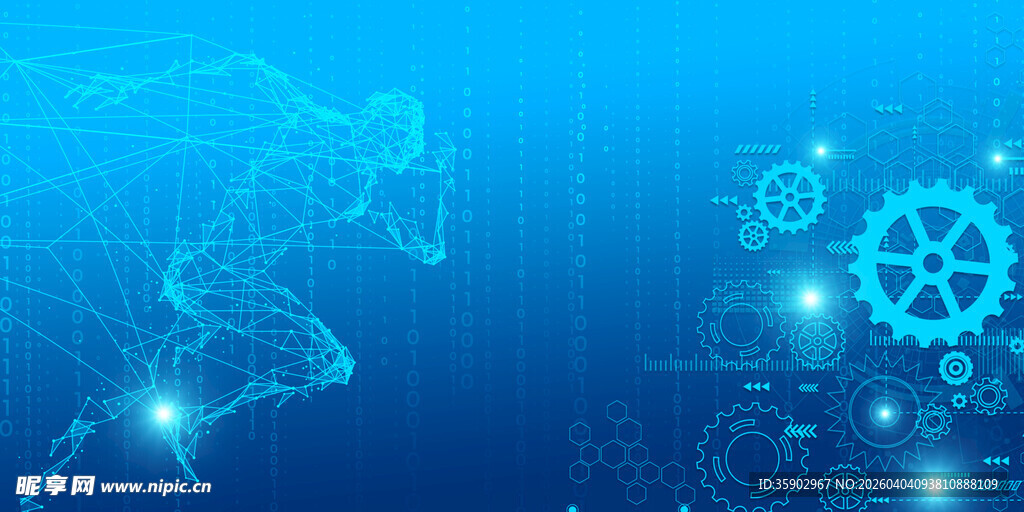 科技感蓝色齿轮与连线背景