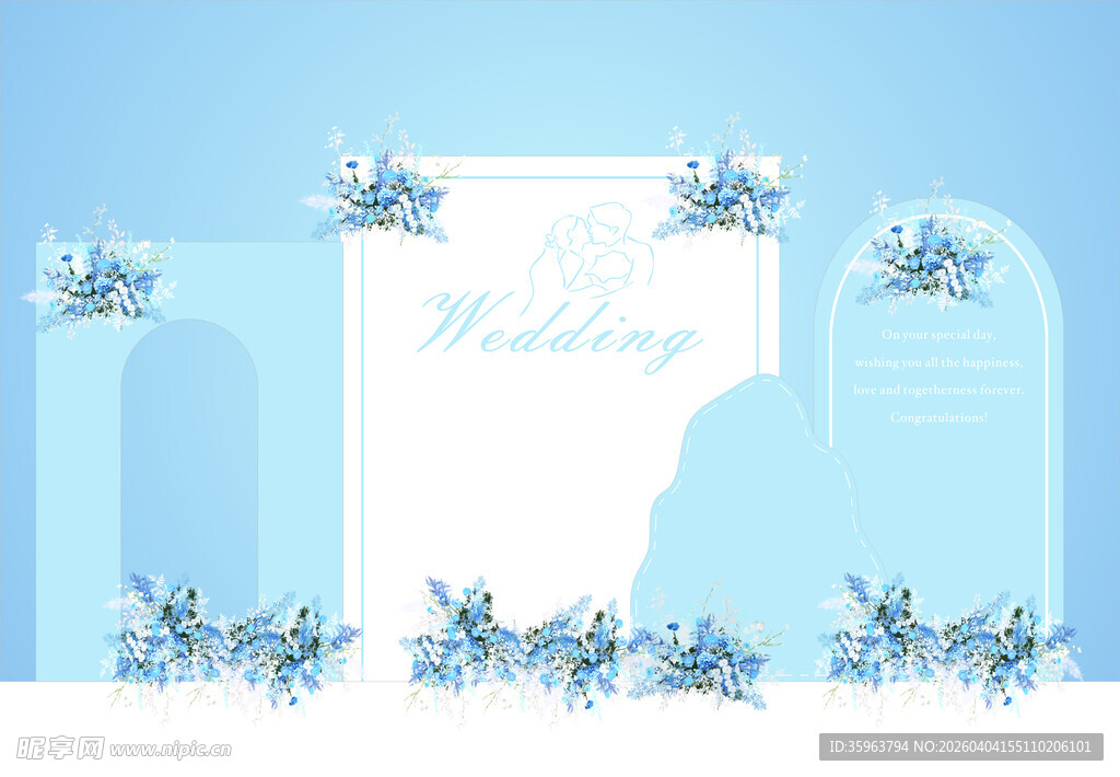 蓝色花卉婚礼拱门装饰 