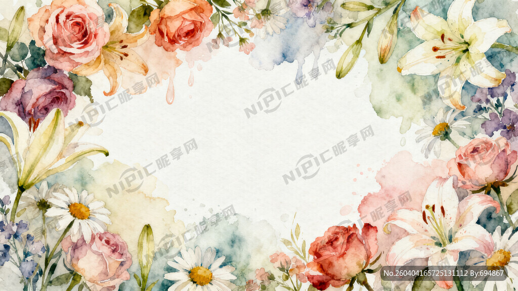 四边满铺各种花朵 中间留白